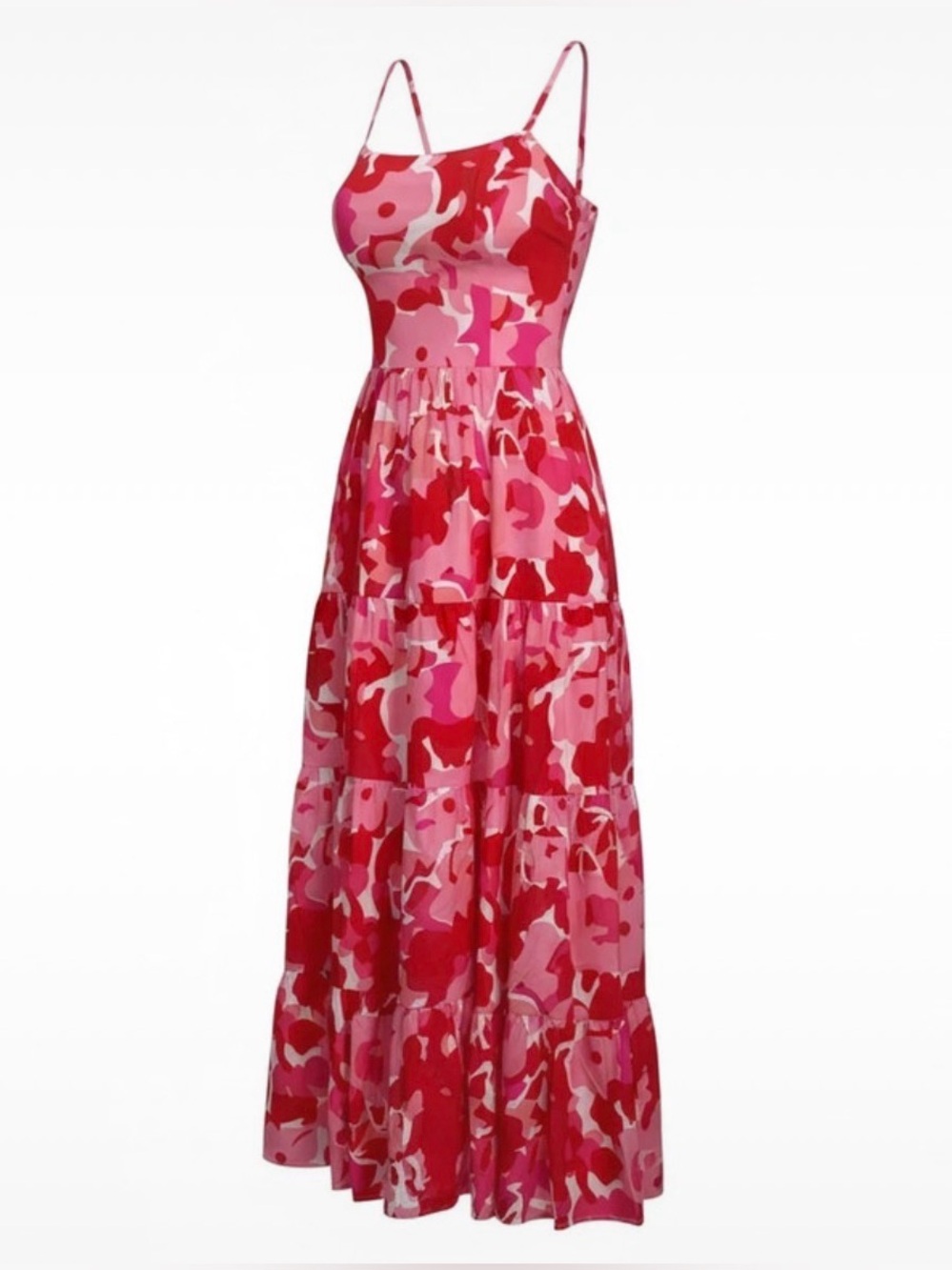 Kaimilan Pink & Red Sleeveless Tiered Maxi Dress